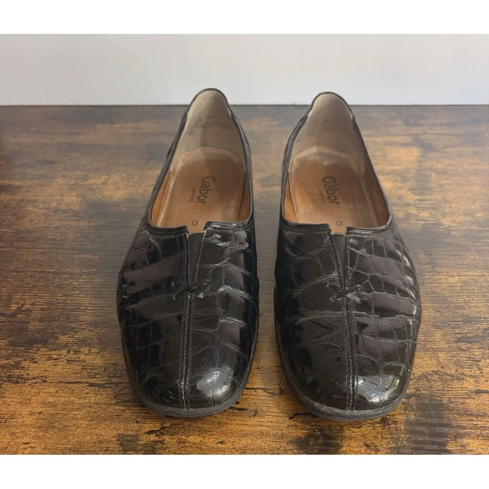 Gabor Ballet‎ Loafers Womens Sz 9 Black Patent Leather Reptile Print